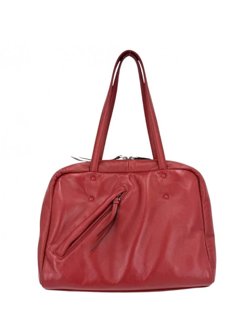 Prada Handbag Nappa Tote Leather Red Blue Silver